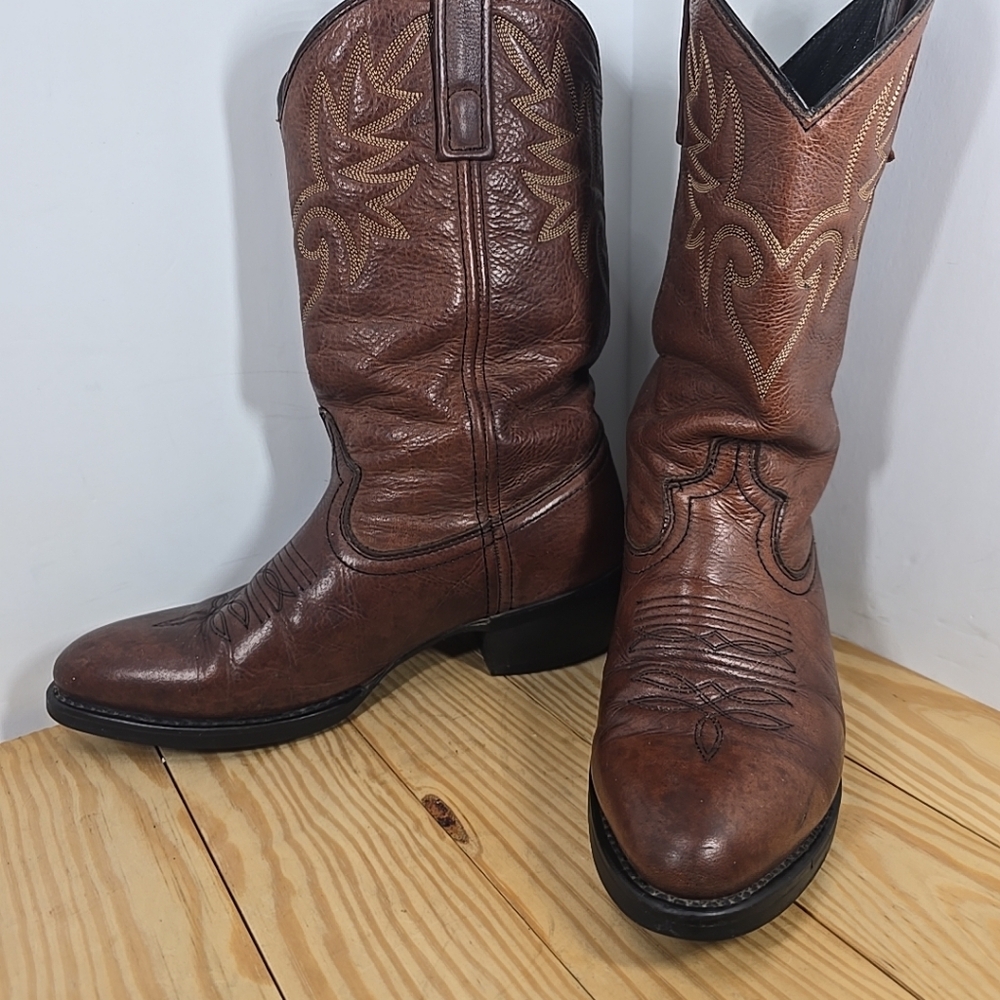 Mens Dingo Brown Leather Cowboy Boots Size 8D - Picture 3 of 10